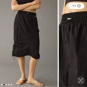 Anthropologie silky, cargo, Black Midi Skirt.